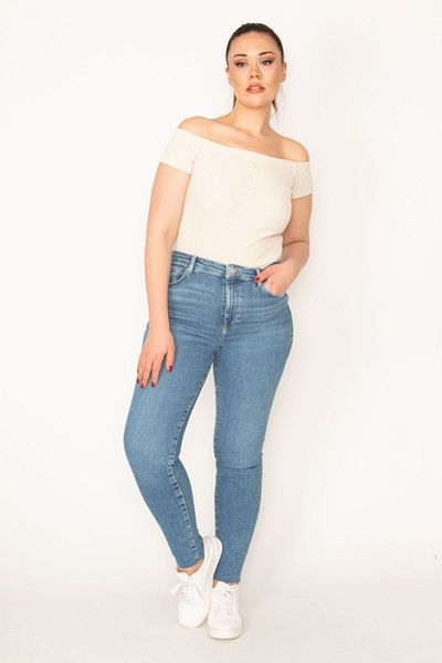 Şans Pantaloni slăbănog pentru femei, albastru, cu 5 buzunare, cu 5 buzunare, cu cusături murdare, 65n33013