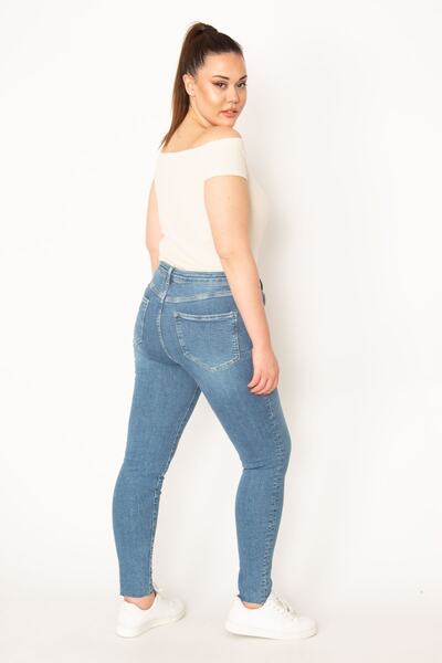 Şans Pantaloni slăbănog pentru femei, albastru, cu 5 buzunare, cu 5 buzunare, cu cusături murdare, 65n33013