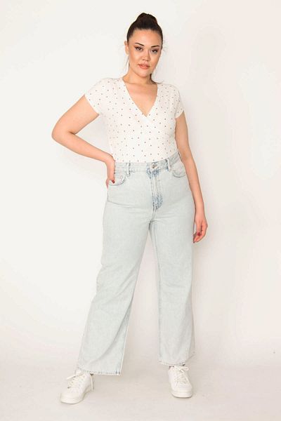 Şans Pantaloni Mom Jean de damă mărime mare albastru cu efect de spălare 65n32998