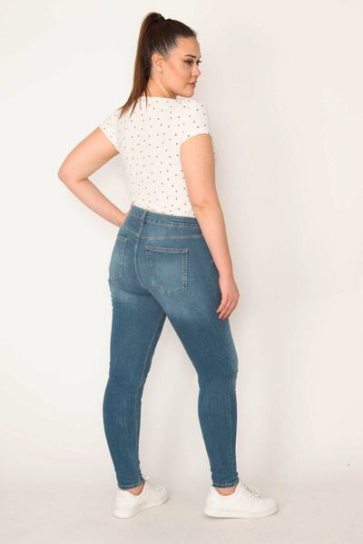 Şans Pantaloni skinny din lycra, albastru, mărime mare, cu 5 buzunare 65n33007