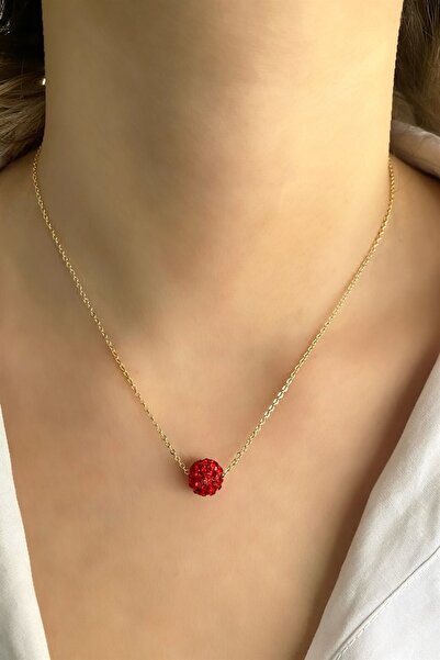 Altın Renk Taşlı Top Figürlü Kolye (7 Renk Seçeneği)