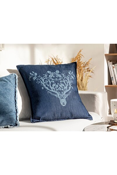 English Home Husă de pernă decorativă din denim cu reni 45x45 cm Indigo