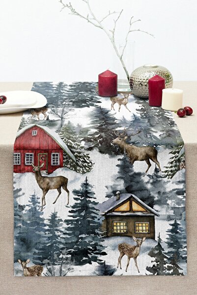 Realhomes Χειμερινό θέμα με ψηφιακή εκτύπωση διακοσμητικό ραμμένο Raschel Knitted Runner με σχέδιο Vineyard House