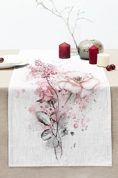 Realhomes Ogea Flower Themed Leaf Drawing Stitched Raschel Knitted Runner