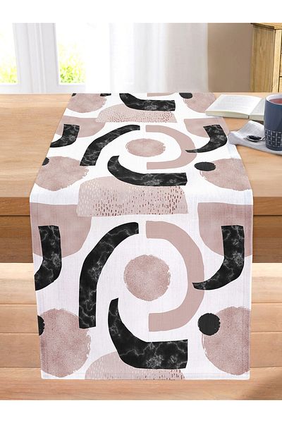 Realhomes Abstract Geometric Drawing Motif Stitched Raschel Knitted Runner on White Background