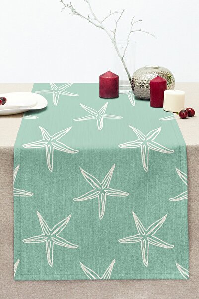 Realhomes عداء راشيل محبوك حديث مطبوع رقميًا بتصميم نجم البحر على خلفية خضراء