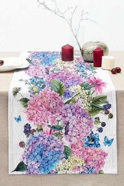 Realhomes Lilac Color Cluster Lily Patterned Digital Printed Stitched Raschel Knitted Runner