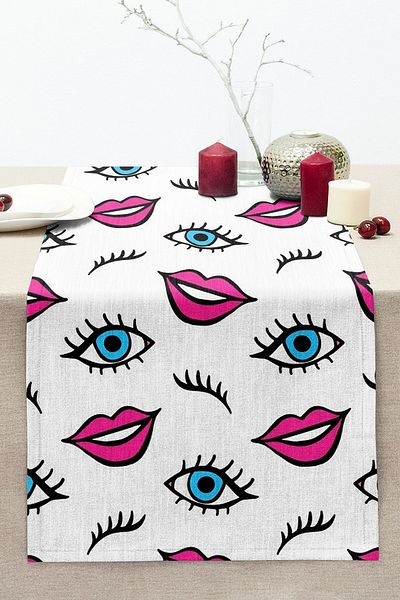 Realhomes Eye Lip Eyebrow Motif Specially Designed Digital Printed Modern Stitched Raschel Knitted Runner