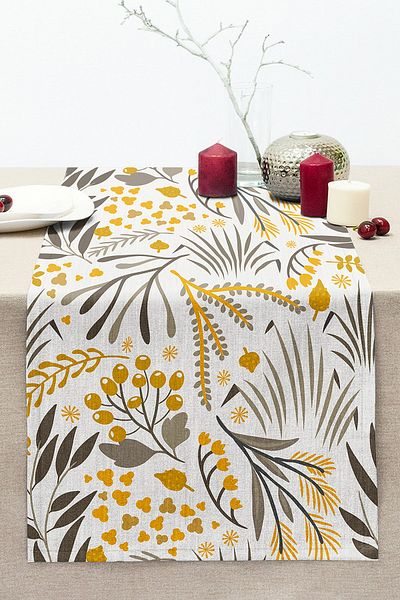 Realhomes Yellow Detailed Flower Themed Digital Printed Modern Stitched Raschel Knitted Runner