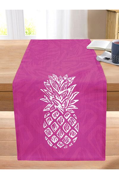 Realhomes Modern Design Stitched Raschel Knitted Runner with Pineapple Pattern on Fuchsia Background