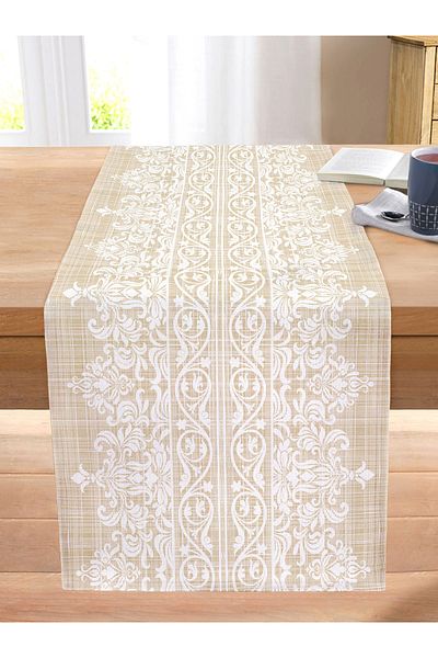 Realhomes Cream White Special Design Motif Decorative Stitched Raschel Knitted Runner