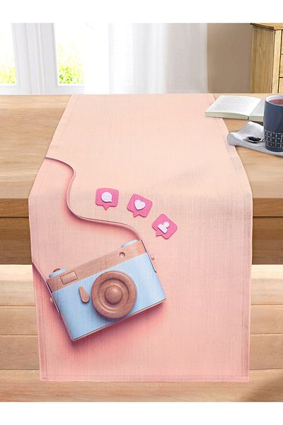 Realhomes 3D Instagram Camera Patterned Digital Printed Stitched Raschel Knitted Runner