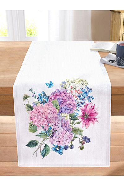 Realhomes Lilac Color Bunch Lily Motif Decorative Stitched Raschel Knitted Runner
