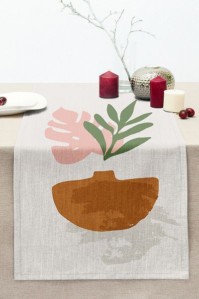 Realhomes Digital Printed Modern Stitched Raschel Knitted Runner with Onedraw Drawing on Pastel Coloured Background