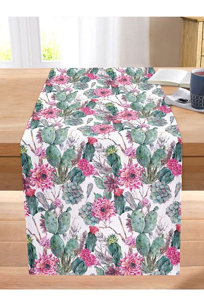 Realhomes Tropical Cactus Motif Digital Printed Stitched Raschel Knitted Runner