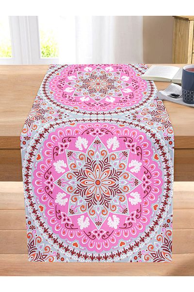 Realhomes Modern Digital Printed Stitched Raschel Knitted Runner with Flower Ring Motif