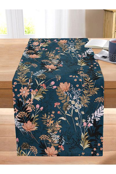 Realhomes Digital Printed Modern Stitched Raschel Knitted Runner with Floral Patterns on Colorful Background