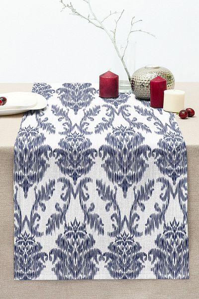 Realhomes Modern Damask Themed Digital Printed Decorative Stitched Raschel Knitted Runner