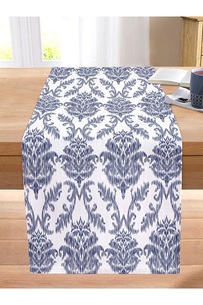 Realhomes Modern Damask Themed Digital Printed Decorative Stitched Raschel Knitted Runner