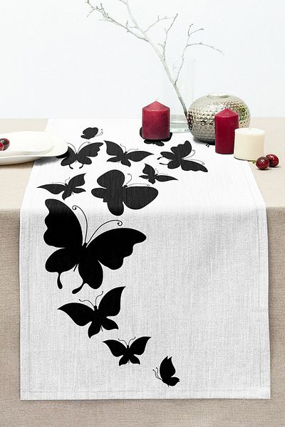 Realhomes Modern Butterfly Digital Printed Decorative Stitched Raschel Knitted Runner