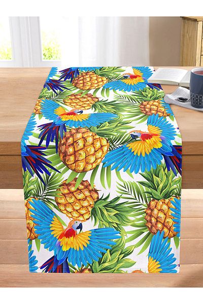 Realhomes Pineapple Tropical Patterned Special Design Digital Printed Modern Stitched Raschel Knitted Runner