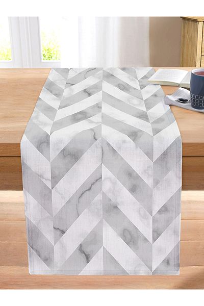 Realhomes Geometric Patterned Modern Stitched Raschel Knitted Runner with Marble Background