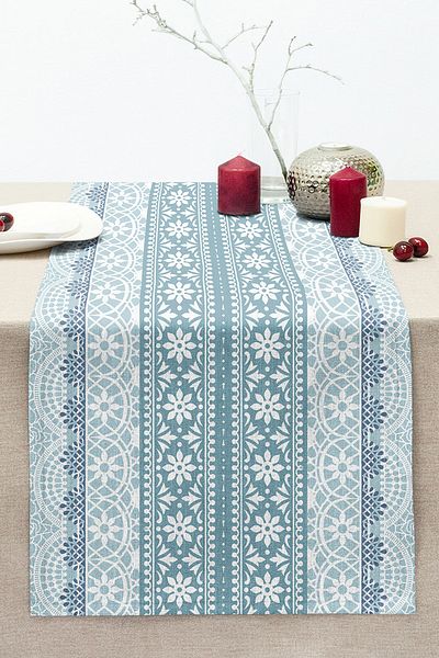 Realhomes Light Blue Oriental Shaped Digital Printed Stitched Raschel Knitted Runner