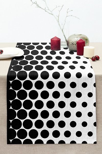 Realhomes Black and White Gradient Polka Dot Design Stitched Raschel Knitted Runner