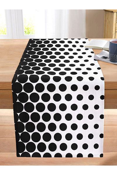 Realhomes Black and White Gradient Polka Dot Design Stitched Raschel Knitted Runner