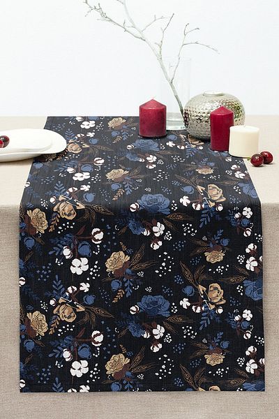 Realhomes Digital Printed Modern Stitched Raschel Knitted Runner with Colorful Flower Patterns on Black Background