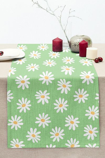 Realhomes Green Background Daisy Special Designed Digital Printed Modern Stitched Raschel Knitted Runner