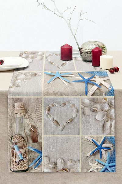 Realhomes Starfish Digital Printed Decorative Stitched Raschel Knitted Runner