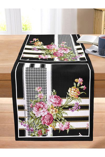 Realhomes Special Design Digital Printed Modern Stitched Raschel Runner with Geometric Background Flower and Chain Motif