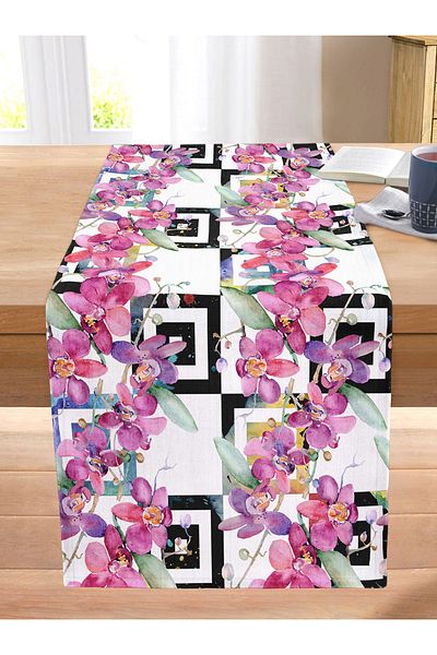 Realhomes Geometric Floral Patterned Special Design Digital Printed Modern Stitched Raschel Knitted Runner on the Floor