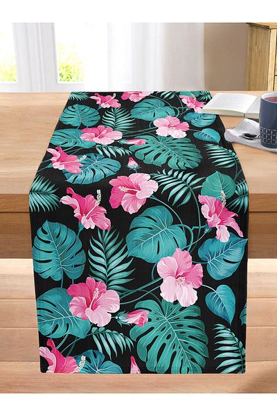 Realhomes Floral Patterned Digital Printed Stitched Raschel Knitted Runner