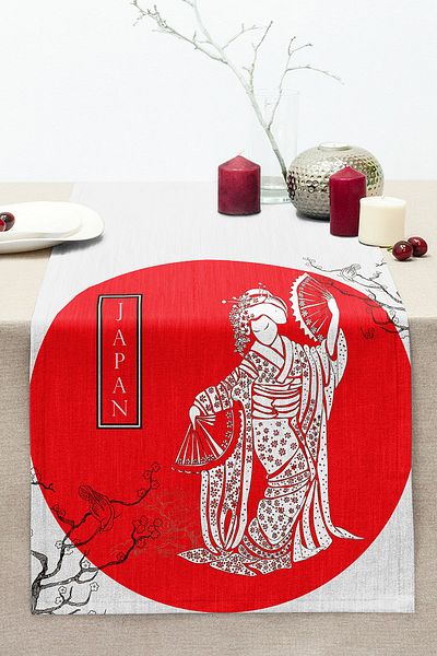 Realhomes Decorative Stitched Raschel Knitted Runner with Tree Branch Motif and Japanese Girl Motif
