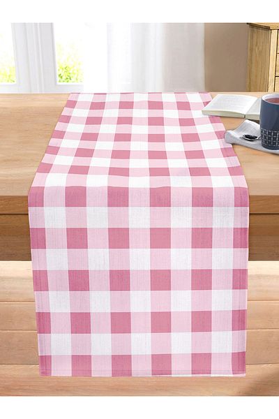 Realhomes Pink Plaid Motif Digital Printed Modern Stitched Raschel Knitted Runner