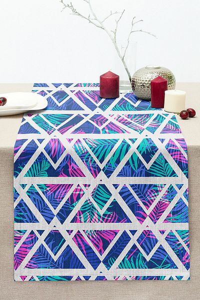 Realhomes Palm Zigzag Patterned Digital Printed Stitched Raschel Knitted Runner