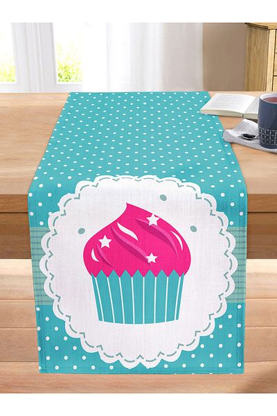 Realhomes Cup Cake Patterned Digital Printed Decorative Stitched Raschel Knitted Runner