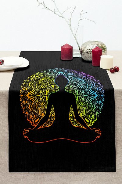 Realhomes Far East Yoga Pattern - Black Knitted Runner with Rainbow Motif