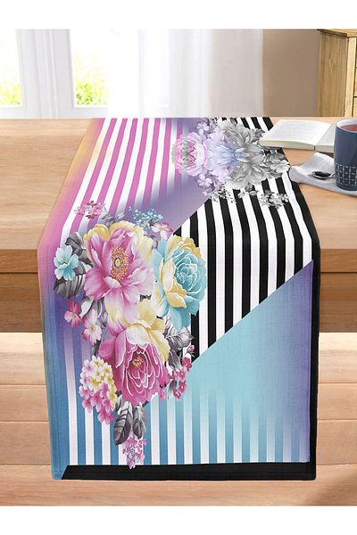 Realhomes Flower Patterned Special Design Digital Printed Modern Stitched Raschel Knitted Runner