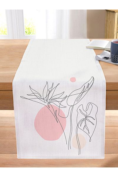 Realhomes Modern Stitched Raschel Knitted Runner with Charcoal Flower Drawing on Gray Background