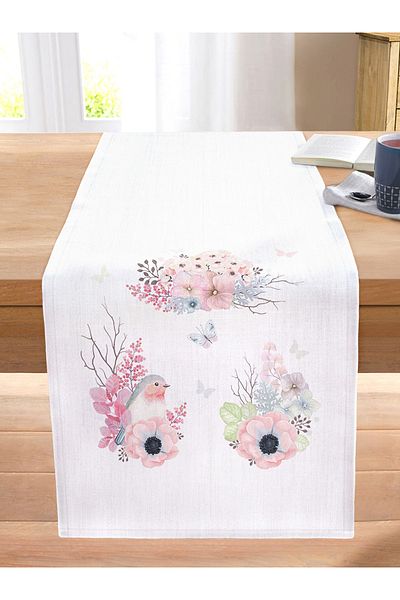 Realhomes Special Design Bird Patterned Digital Printed Modern Stitched Raschel Knitted Runner