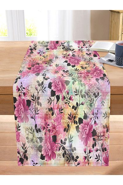 Realhomes Special Design Digital Printed Modern Stitched Raschel Knitted Runner with Flower Motifs on Colorful Floor