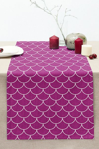 Realhomes Purple Geometric Sequin Patterned Digital Printed Decorative Stitched Raschel Knitted Runner