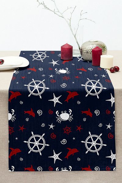 Realhomes Colorful Dolphin Patterned Digital Printed Modern Stitched Raschel Knitted Runner with Navy Blue Background
