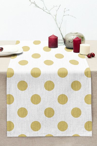 Realhomes Mustard Colored Polka Dot Digital Printed Modern Stitched Raschel Knitted Runner