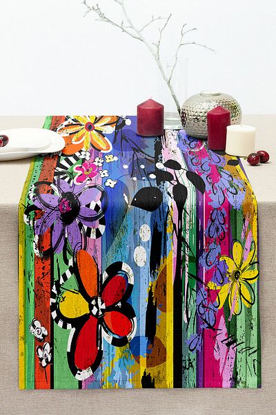 Realhomes Multi Color Special Design Digital Printed Modern Stitched Raschel Knitted Runner