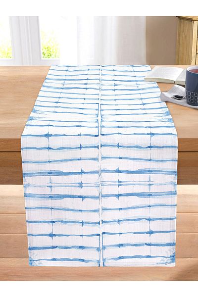 Realhomes Blue Line Patterned Digital Printed Decorative Stitched Raschel Knitted Runner