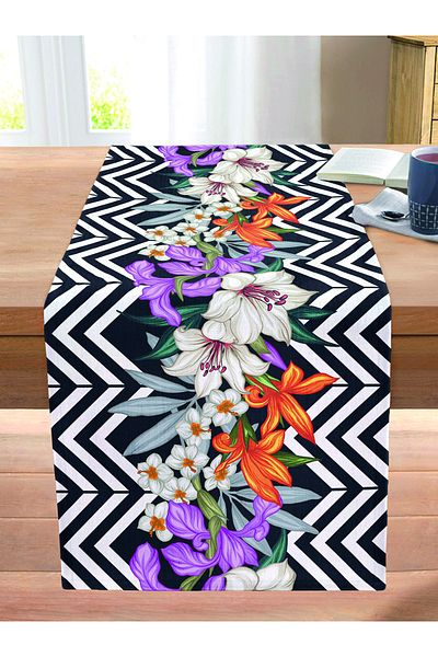 Realhomes Flower Pattern Digital Printed Decorative Stitched Raschel Knitted Runner